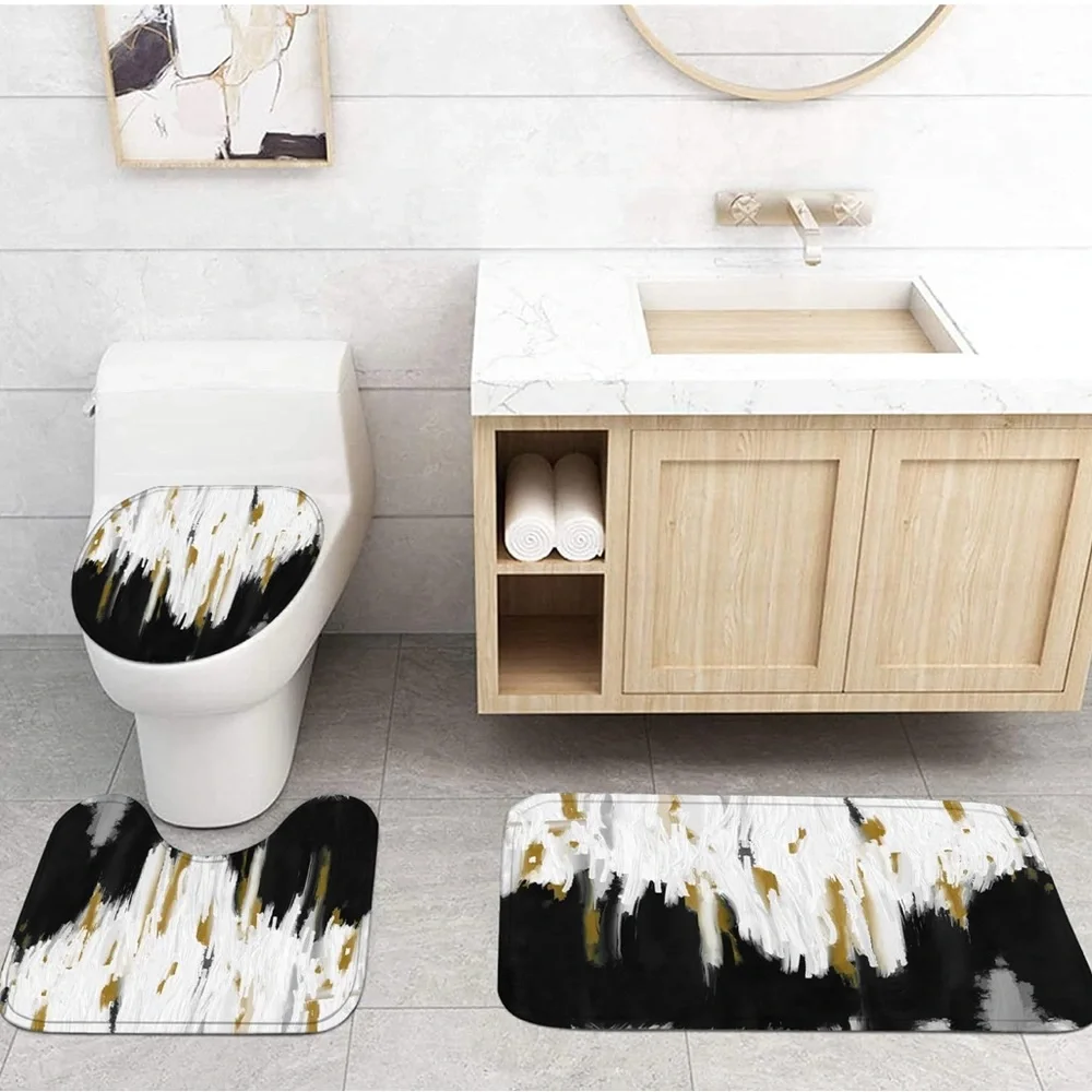 Modern Black, White, and Gold Bathroom Accessory Set